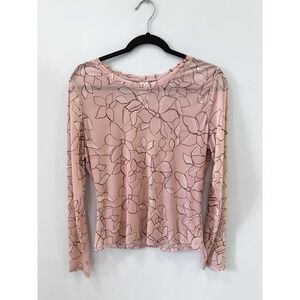 JoyLab Pink Floral Mesh Top XXL Sheer Long Sleeve Stretch Activewear
